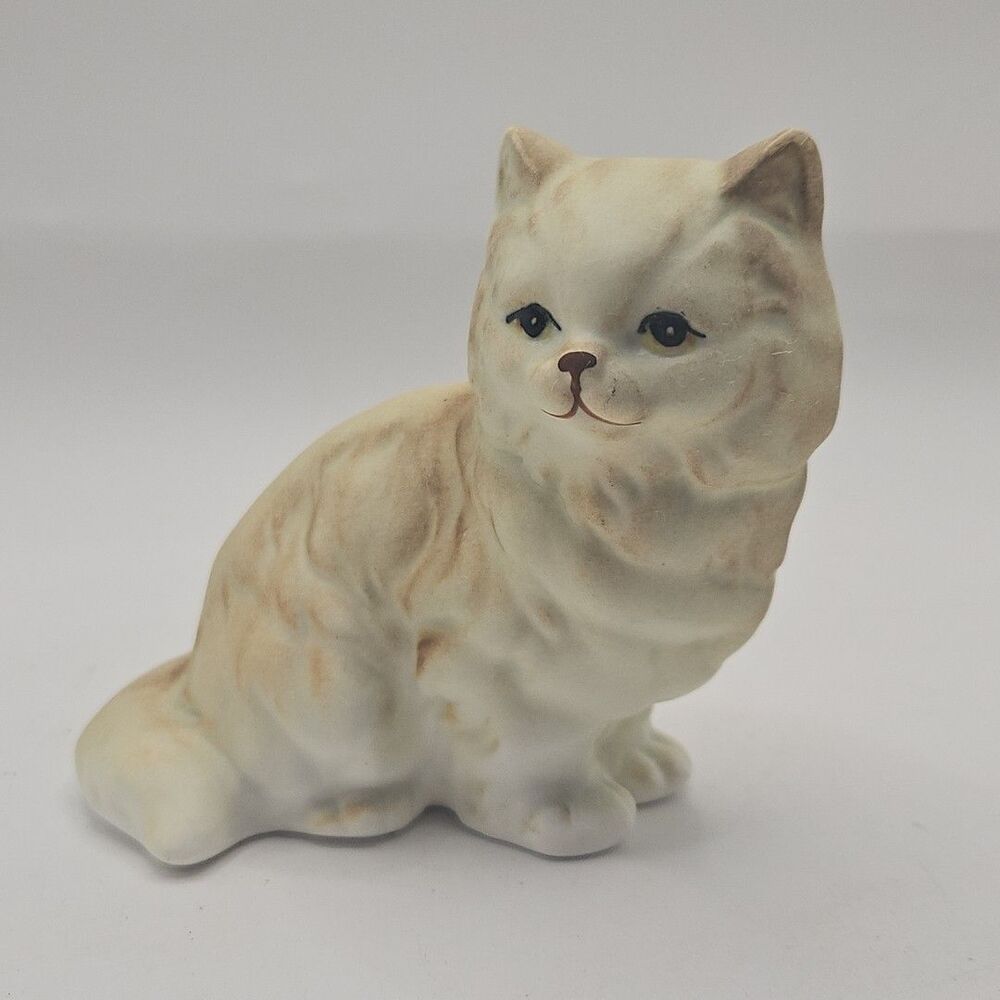 Vintage 1985 Porcelain Bisque Enesco Tan White Cat Kitten Figurines 3" Tall